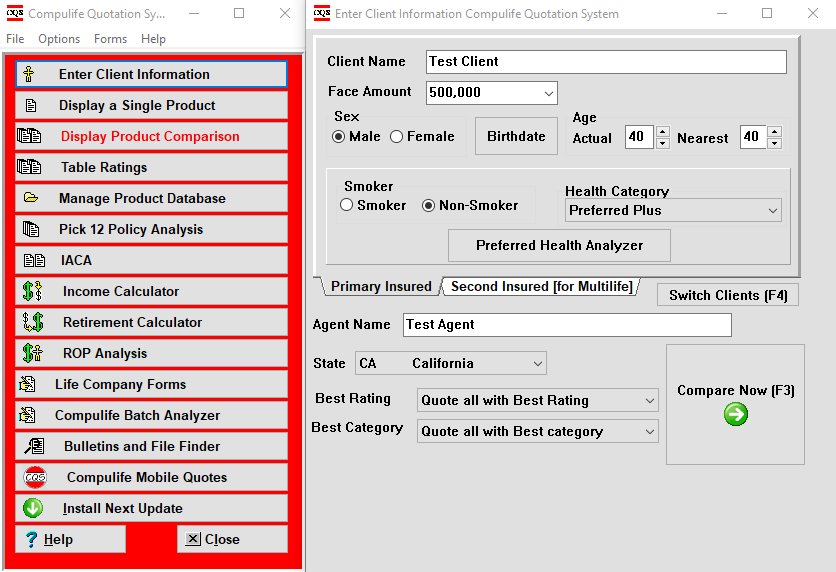 screenshot of Compulife Quote Software